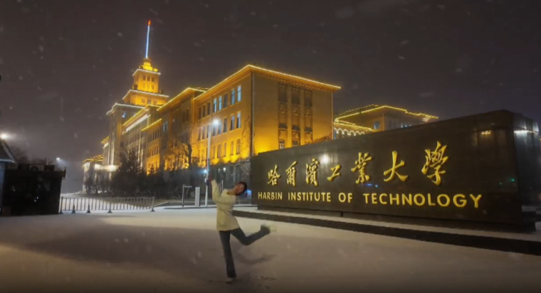 Dance with music during the snowy night